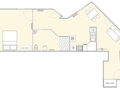 © cuisine équipée cuisine équipée séjour séjour chambre 1 lit de 140 cm salle d'eau plan communs des 3 logements Résidence