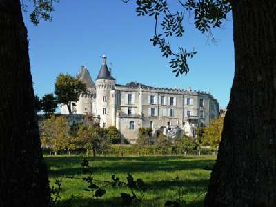 © vue du château de Jonzac depuis la rivière la Seugne