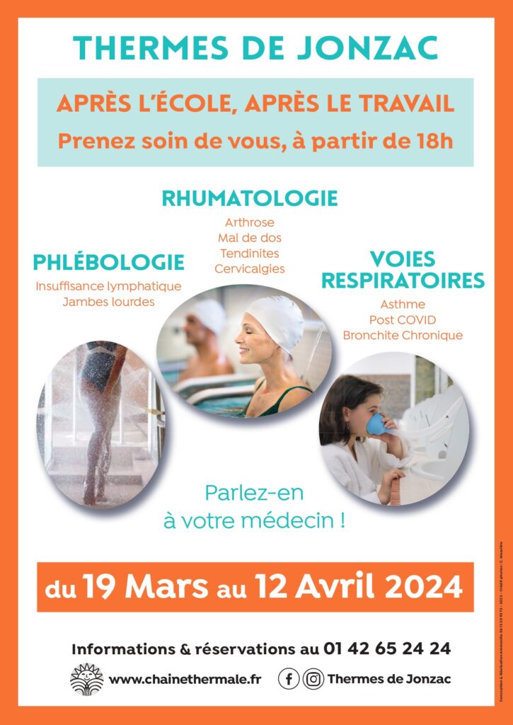 affiche période de cure pour les actifs à jonzac du 19 mars au 12 avril 2024