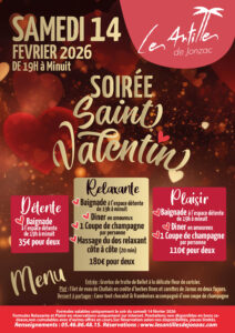 affiche 2026 soirée de Saint Valentin aux Antilles de Jonzac