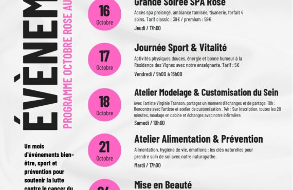 Programme octobre rose 2025 par les thermes de Jonzac
