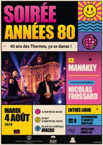 affiche boom années 80 pour les 40 ans des thermes de Jonzac en 2026